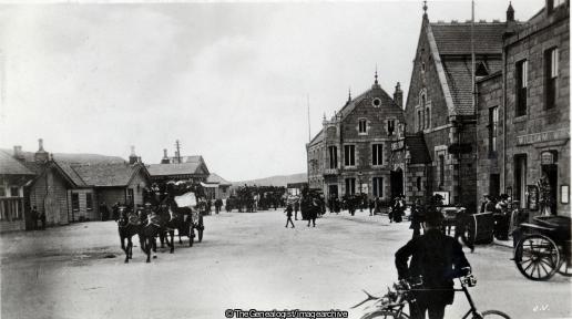 Station Square Ballater 1911 (1911, Aberdeenshire, Ballater, bicycle, Coach and Horses, Railway Station, Scotland, Station Square)