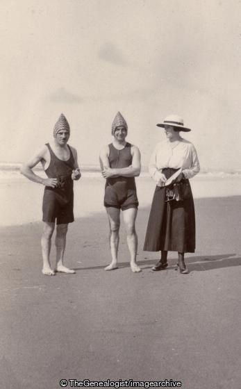 Swimmers on beach with lady India (Beach, India, Swimers)