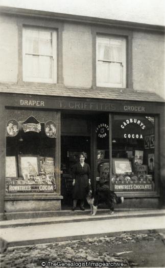 T Griffiths Grocer and Draper C1930 (1930, C1930, Cadburys, Drapers, England, Grocers, Rowntrees, shop, Sweet Shop)