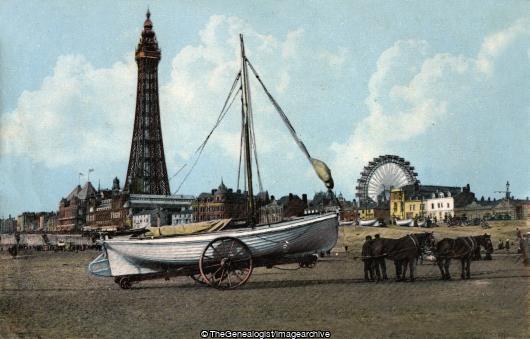 The Central Beach, Blackpool (Beach, Blackpool, Blackpool Beach, Blackpool Tower, England, Horse Drawn, Lancashire, sailing boat, vehicle, Vessel)