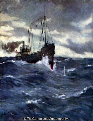The Collier 'Thordis' about to ram a German submarine (1915, DSC, English Channel, SS Thordis, Thordis, U-Boat, WW1)