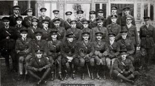 The Last Group of Officers of the 'Sixth' taken on foreign soil Secember 1918 (Peruwelz) It is interesting to note that Col Benson (2nd/6th) has Major Boothby and Major Rose-Innes two 1914 (6th Battalion, Belgium, Cast Iron Sixth, City of London Rifles, Hainaut, London Regiment, Peruwelz, WW1)
