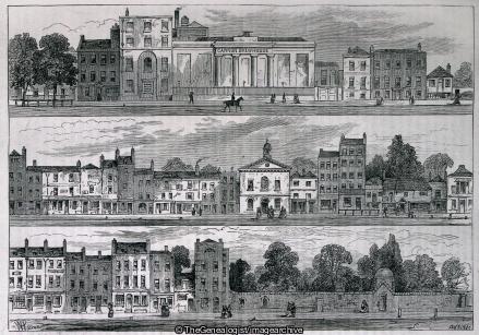 The North side of Knightsbridge in 1820 from the Cannon Between to Hyde Park Corner (Cannon Brewhouse, Hyde Park Corner, Knightsbridge)