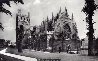 The North Tower and Nave Looking South East, Exeter Cathedral (C1930, Car, Cathedral, Devon, England, Exeter, Exeter Cathedral)