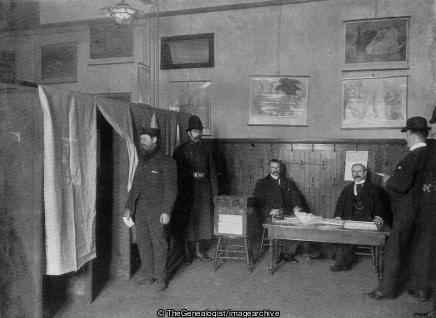 The Peoples Will Voting by Ballot at a Parliamentary Election (Ballot-Box, C1897, Election, Parliament, policeman, Political, Voting)