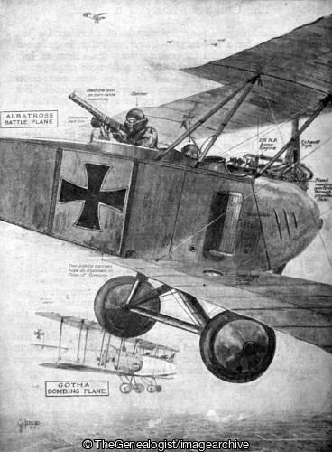 Two types of Enemy Air Raiders (Aircraft, Airplane, Albatross, Gotha, WWI)
