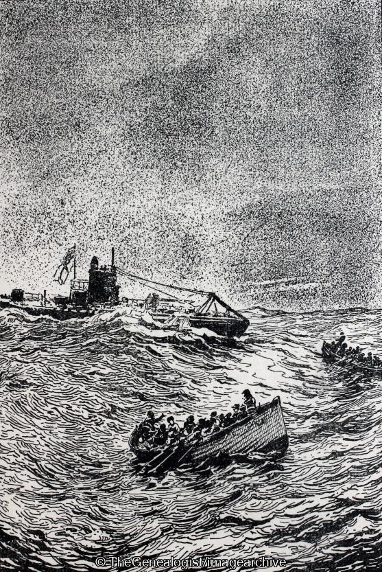 U Boat running down the Survivers of Llandovery Castle (1918, HMHS Llandovery Castle, Lifeboat, Print, RMS Landovery Castle, U-Boat, Union Castle Line, Western Approaches)