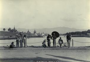 View of Moat South Side Mandalay (brush, Burma, Group, Mandalay, Moat, Palace, parasol, trader, wall)