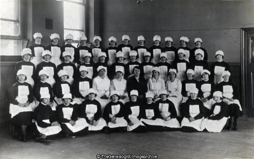 waitresses and kitchen staff with owner (1920, kitchen Staff, Waitress)