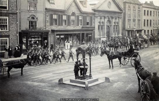 Wallingford Sept 1905 Autumn Maneuvers (1905, Army, autumn, Barbara, Corn Exchange, Horse and Buggy, horse and cart, Military, oxfordshire, Soldiers, Thomas Wheeler, Wallingford)