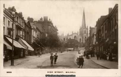 West Midlands Walsall High Street c1910 (C1910, England, handcart, High Street, St Matthew, Walsall, West Midlands)