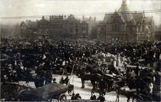 Wigan Market Day 1919 (1919, England, handcart, horse and cart, Lancashire, Market, Wigan)