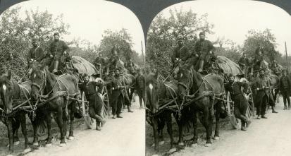 WWI - Battle of the Aisne - Ammunition Wagons Shifting to New Position (3d, Aisne River, Ammunition, France, French, Horse, horse and cart, Poilu, WW1)