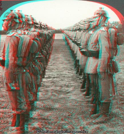 WWI - Helmeted German Soldiers Lined Up for Review (3d, Backpack, German, Parade, Review, Soldiers, WW1)