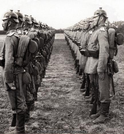 WWI - Helmeted German Soldiers Lined Up for Review (3d, Backpack, German, Parade, Review, Soldiers, WW1)