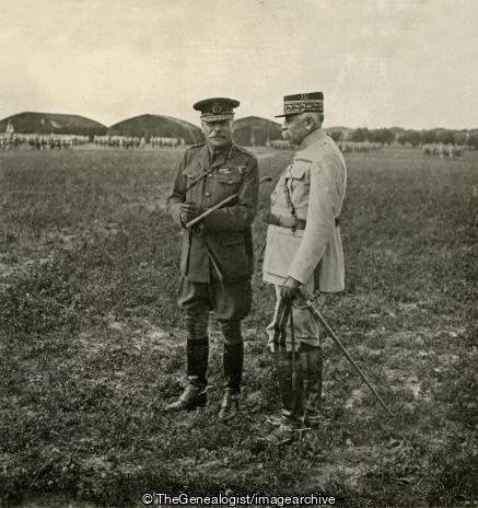 WWI - Marshal Haig and General Antoine at Review of French First Division (1st Division, 3d, Douglas Haig, French, General Antoine, Military Formation, Review, WW1)