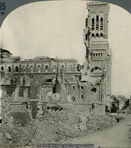 WWI - Ruins of Famous Church at Albert France (3d, Albert, Battle of the Somme, Brebieres, Church, France, Notre-Dame de Brebières, Picardie, Rubble, Ruins, WW1)