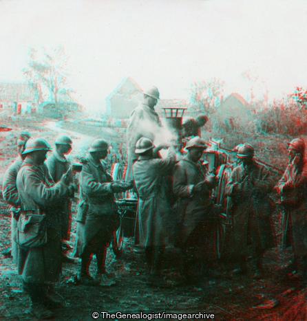WWI - Serving Food from a Movable Kitchen in Ruined Curlu on the Somme (3d, Cart, Field Kitchen, France, French, Horse, Poilu, Somme, vehicle, WW1)