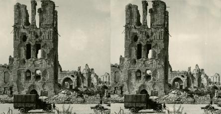 WWI - Ypres Cathedral in Ruins British Lorry in Foreground (3d, Belgium, Cathedral, Lorry, vehicle, WW1, Ypres, Ypres Cathedral)