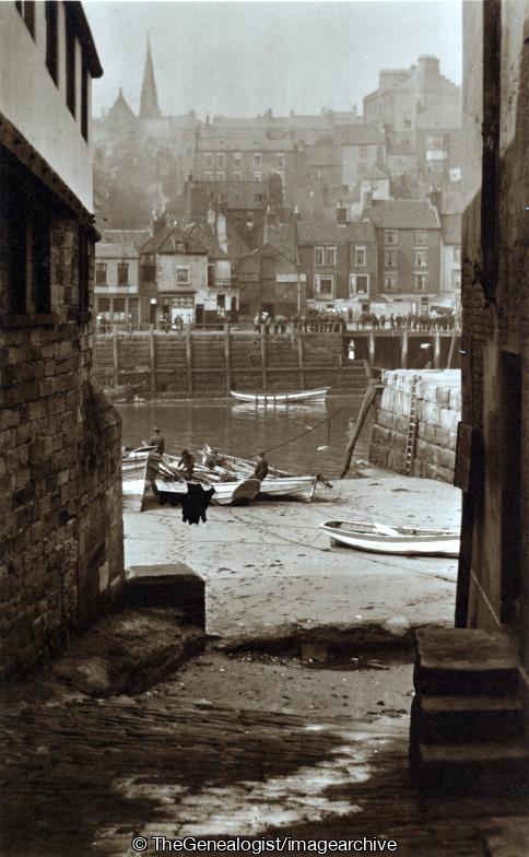 Yorks Whitby Alleyway to boats (England, Fishing Boat, Vessel, Whitby, Yorkshire)