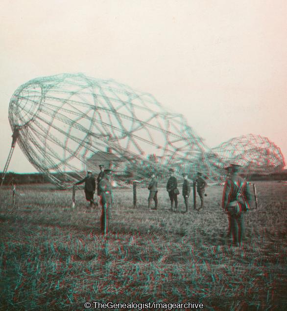Zeppelin shot down near Colchester even with the back broken towers above a nearby farmhouse Little Wigborough (3d, Little Wigborough, New Hall Farm, Zeppelin)